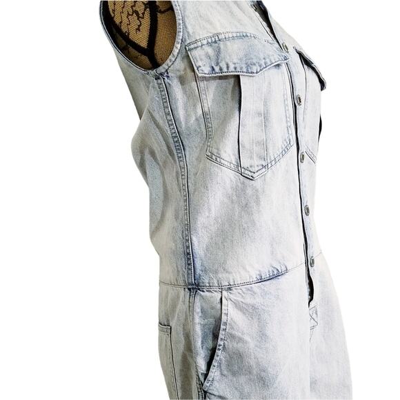 Izzue Acid Washed 100% Cotton Denim Romper Y2K Size XS - Picture 4 of 9